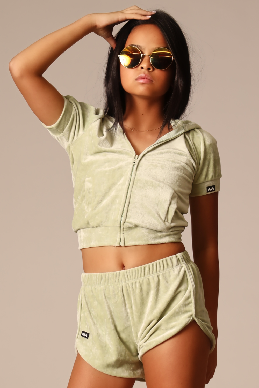 Luxe Short Sleeve Hoodie Sage Tiger Friday Dancewear TigerFriday
