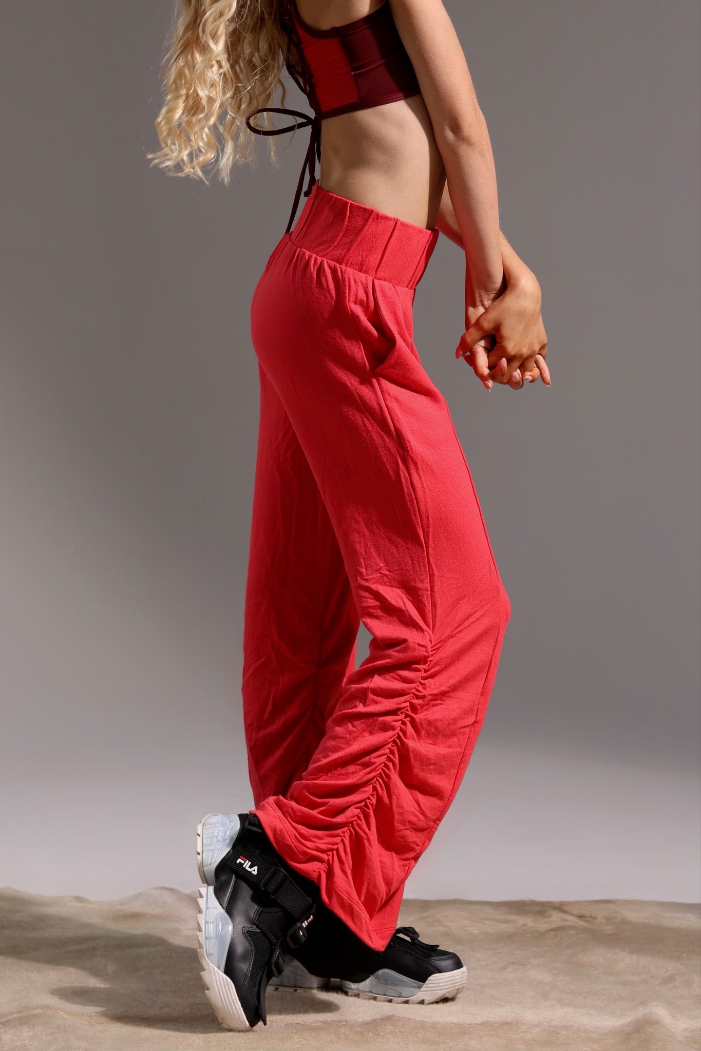 [Romantic Tiger] / ☆ Tights / Vague Red Rose Mad Rouche Wide Leg Pant - Cherry | Tiger Friday Dancewear