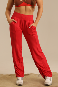 Mad Rouche Wide Leg Pant - Cherry