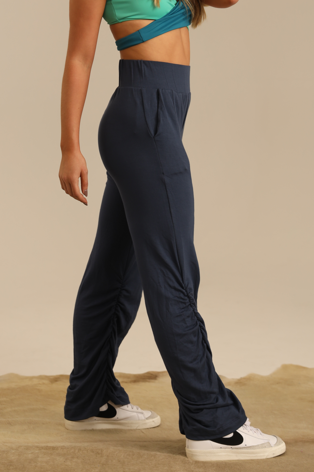 Mad Rouche Wide Leg Pant - Navy