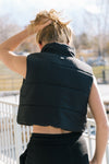 Cropped Puffer Vest - Black