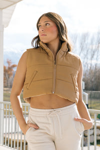 Cropped Puffer Vest - Quicksand