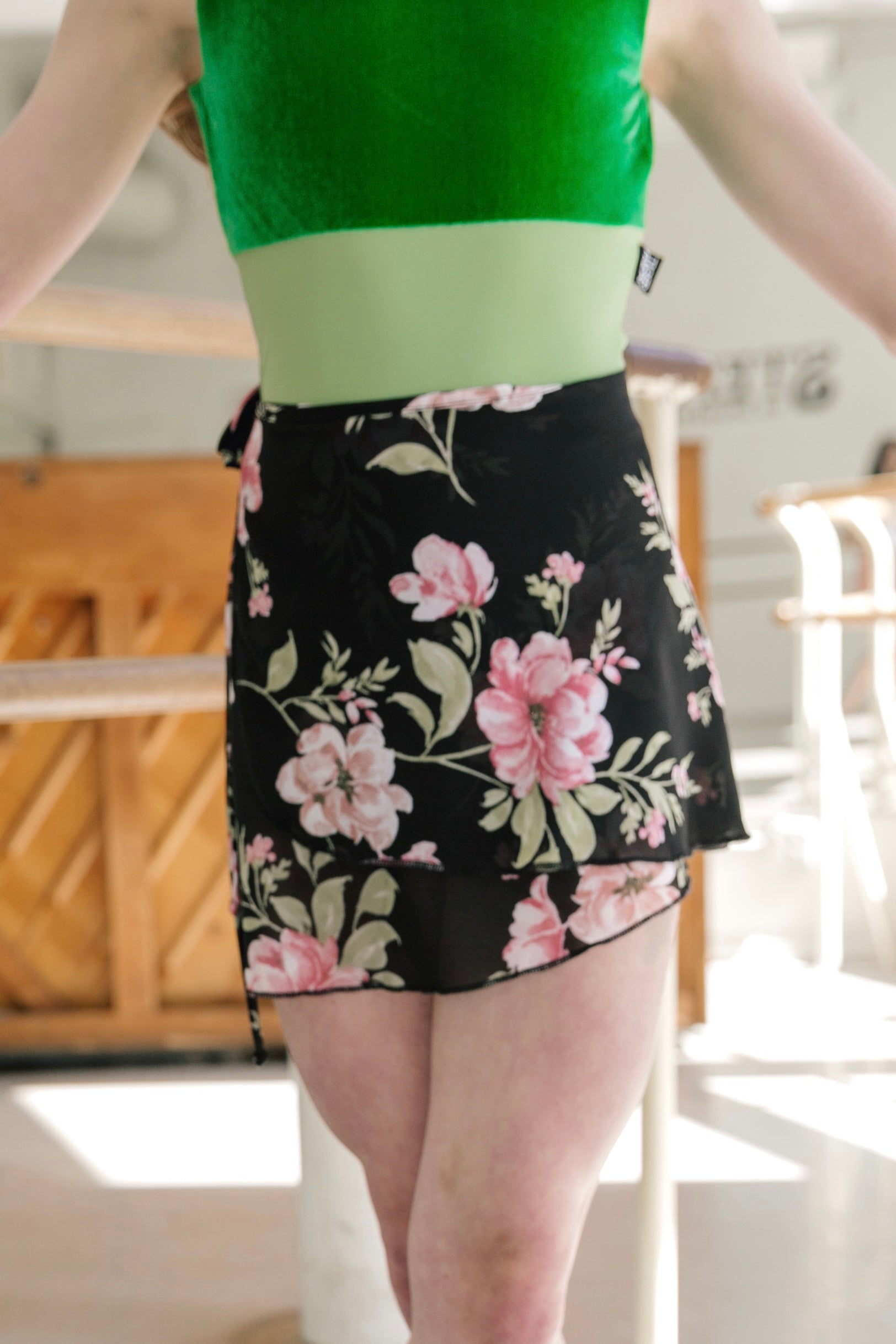 Chiffon Ballet Skirt - Black Floral