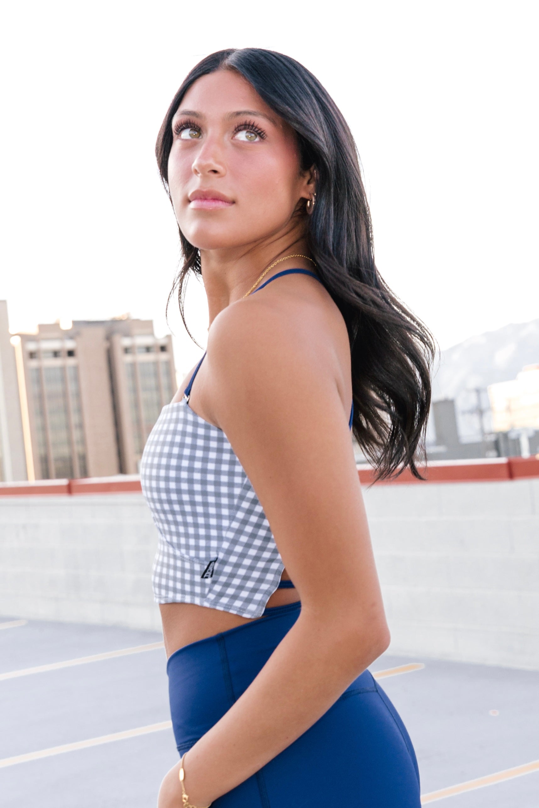 Morgan Crop Top 2.0 - Pewter Gingham