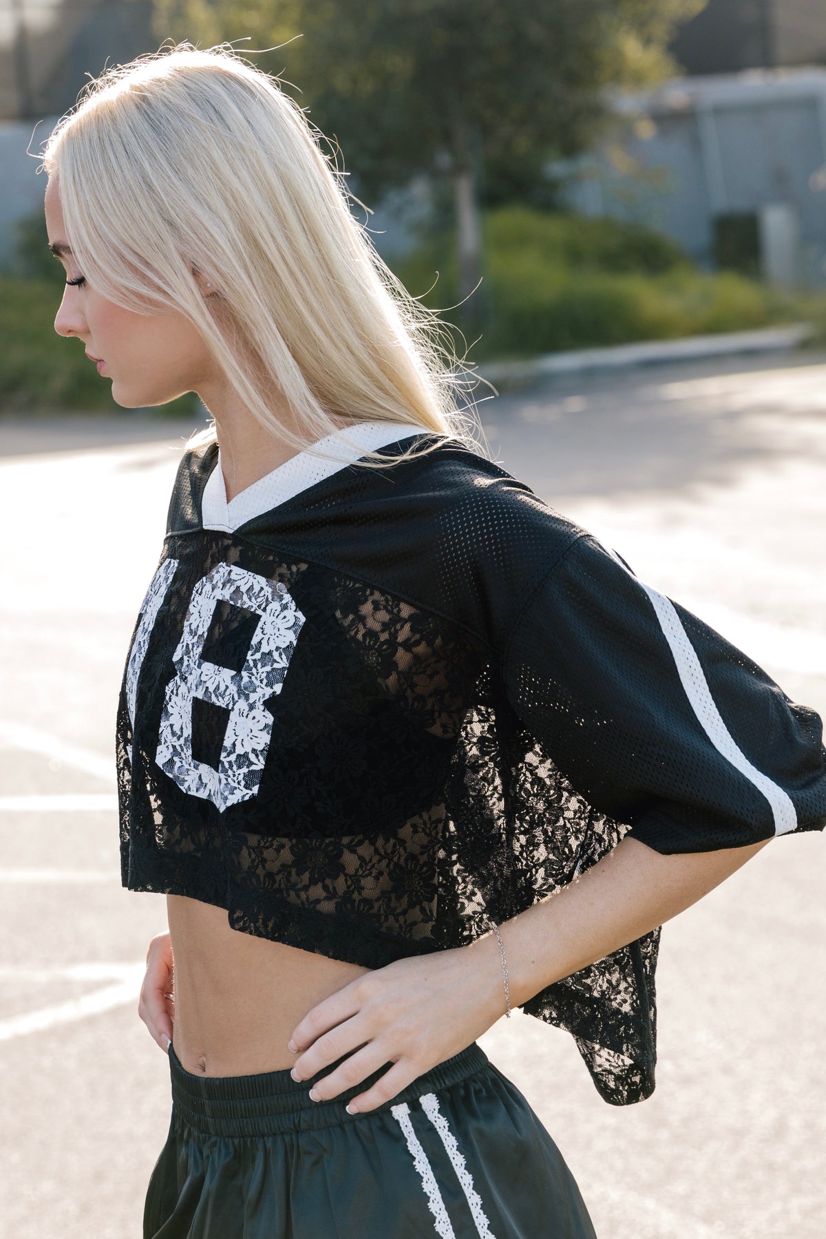 Cropped Lace Jersey - 8 Ball