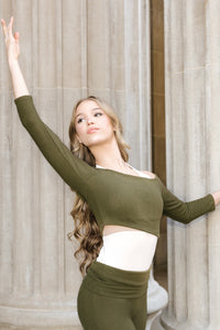 Barre Sweater Top - Olive