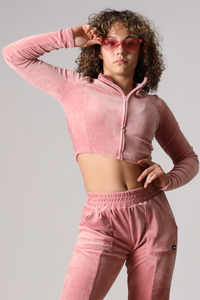 Luxe Cropped Track Jacket - Rosé - FINAL SALE