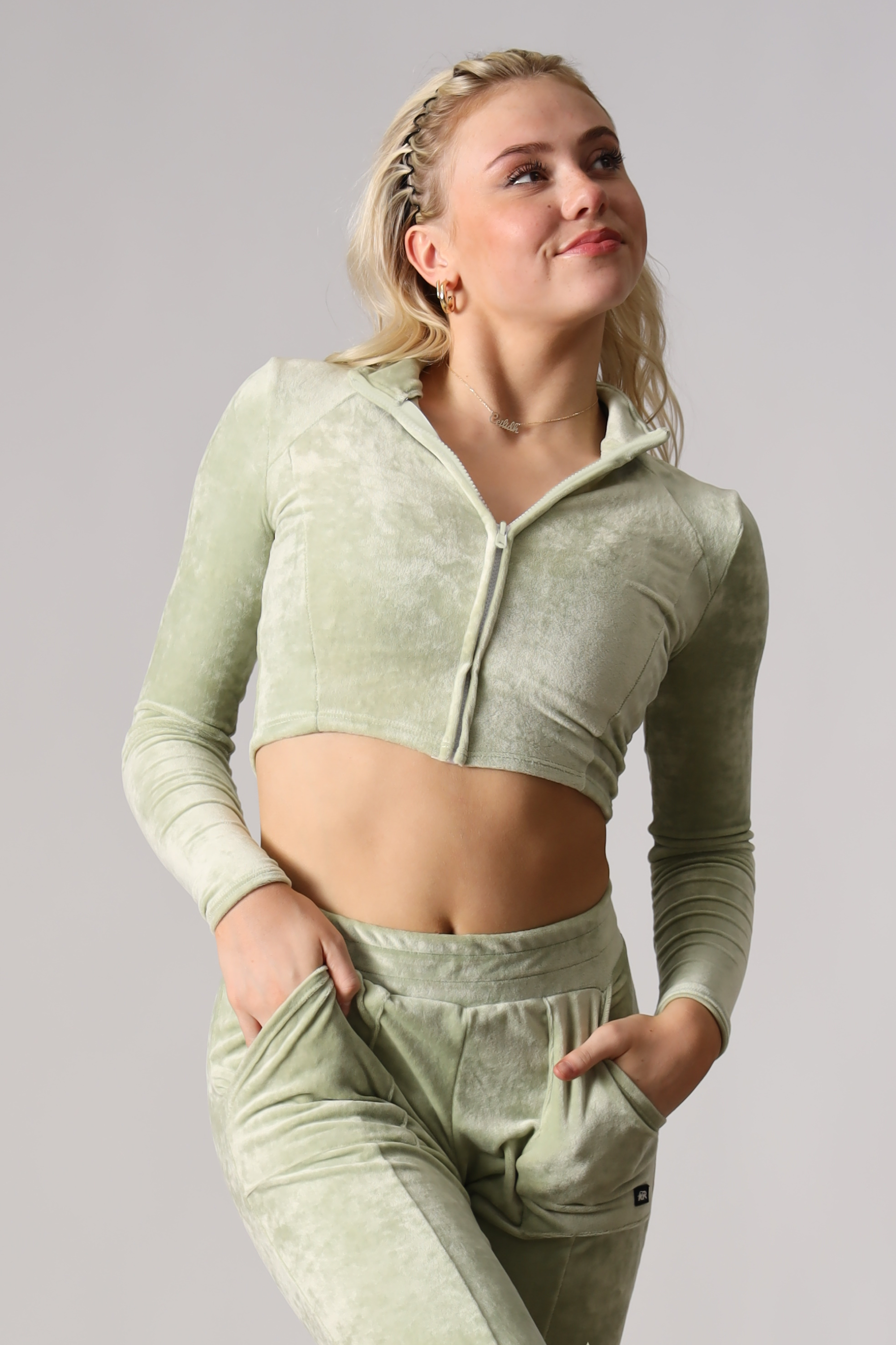 Luxe Cropped Track Jacket - Sage - FINAL SALE