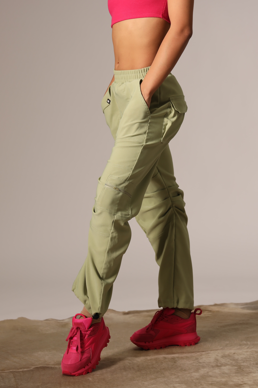 Noisy May cargo pants with pocket details in sage