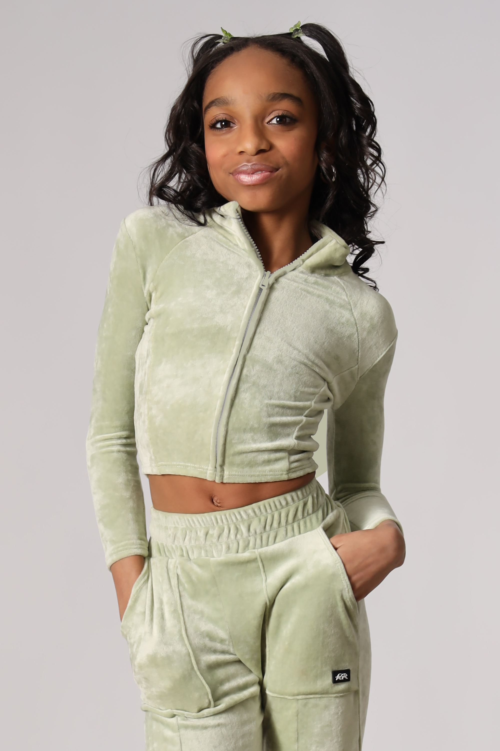 Luxe Cropped Track Jacket - Sage