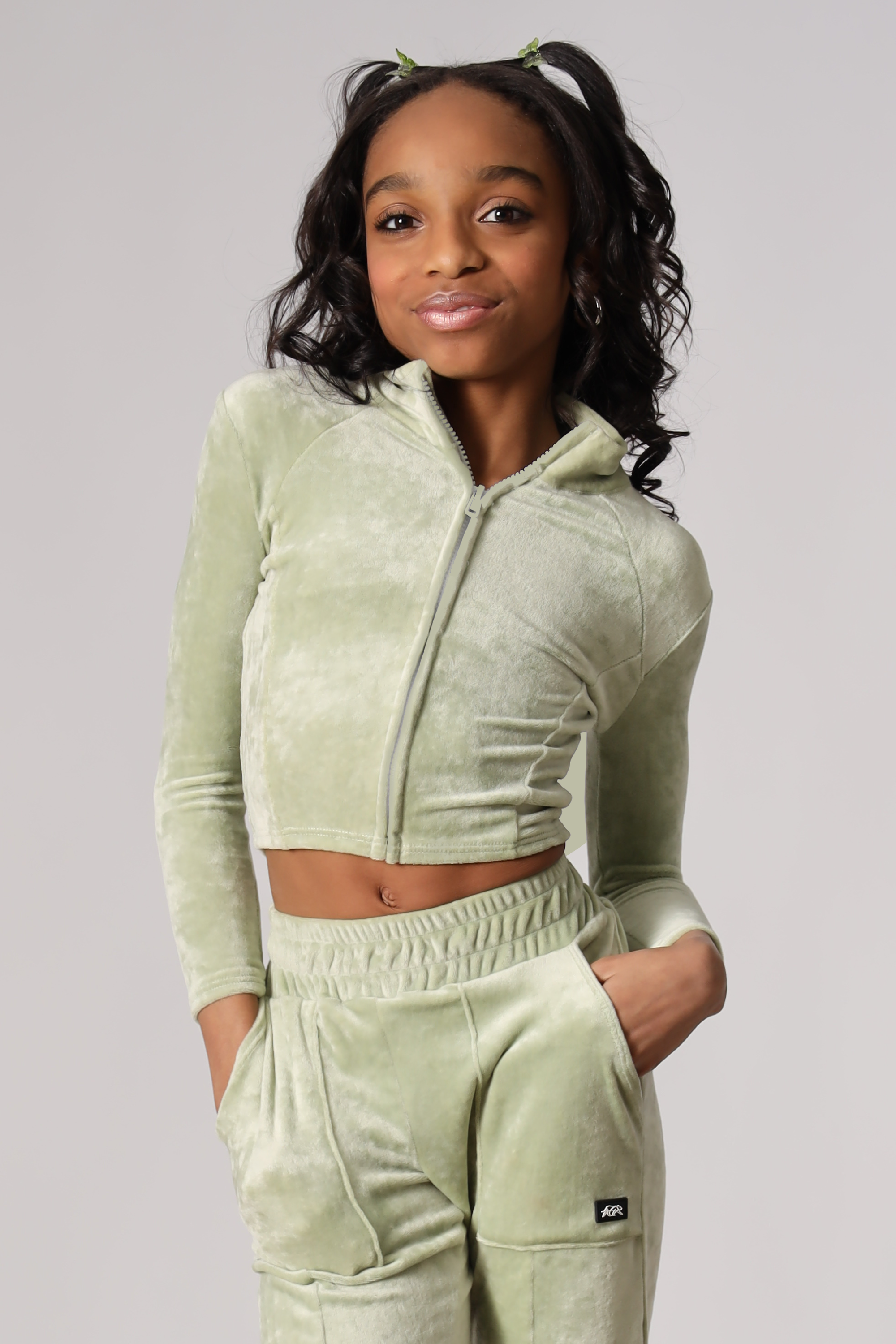 Luxe Cropped Track Jacket - Sage - FINAL SALE