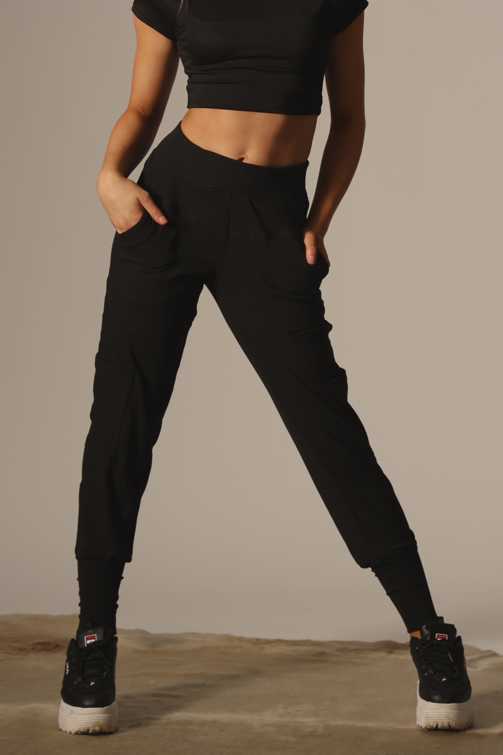 Black Fold Over Yoga Pants With Custom Gold Glitter KICKLINE Wording .  KICKLINE Apparel . Dance Team Apparel . KICKLINE Yoga Pants 