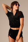 Luxe Short Sleeve Hoodie - Black - FINAL SALE