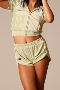Luxe Velour Track Shorts - Sage