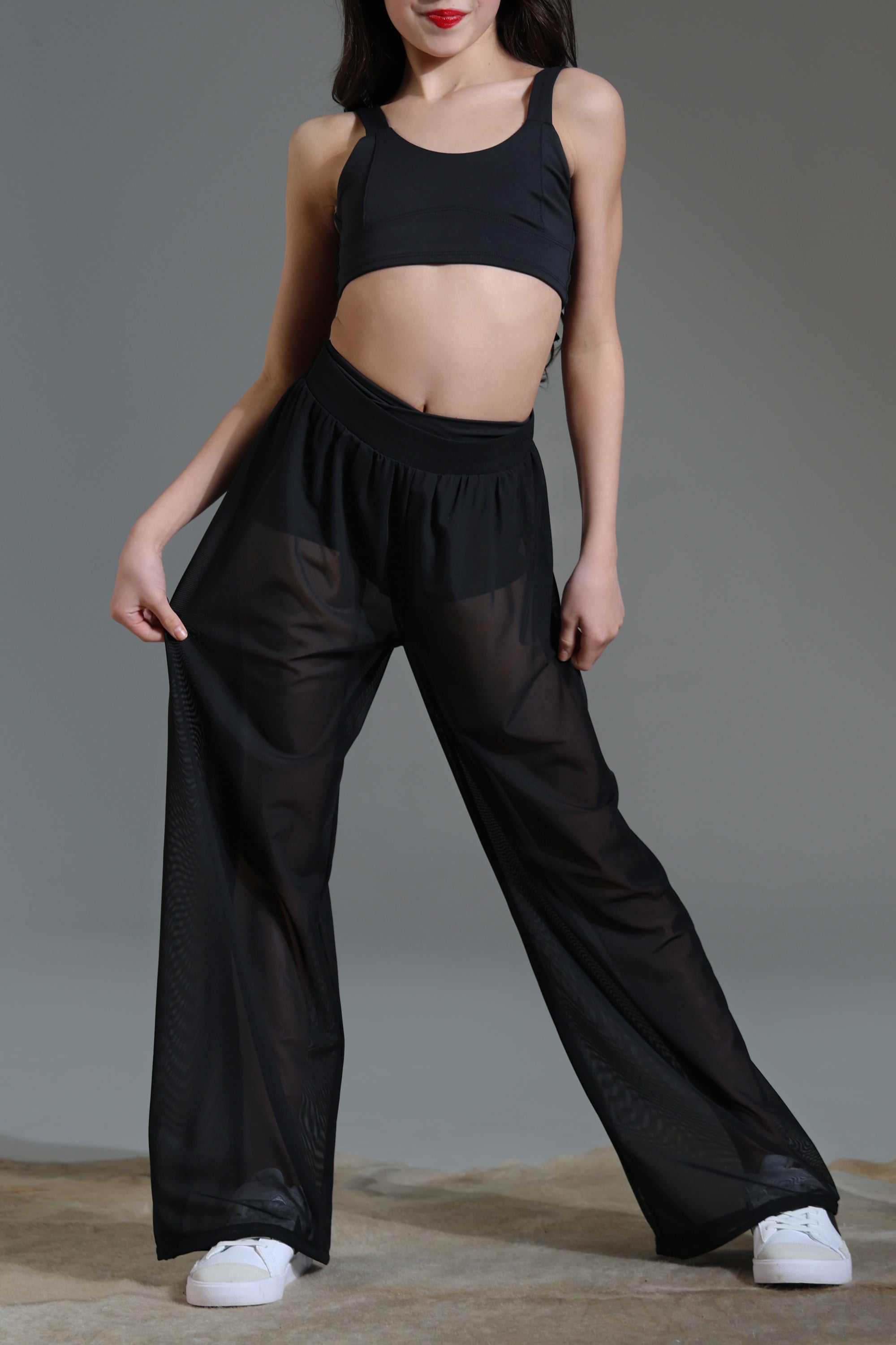 パンツ Nichi Cool Belt Damage Mesh Fancy Wide-Pants Breezy Babe Mesh Pant - Black | Tiger Friday Dancewear