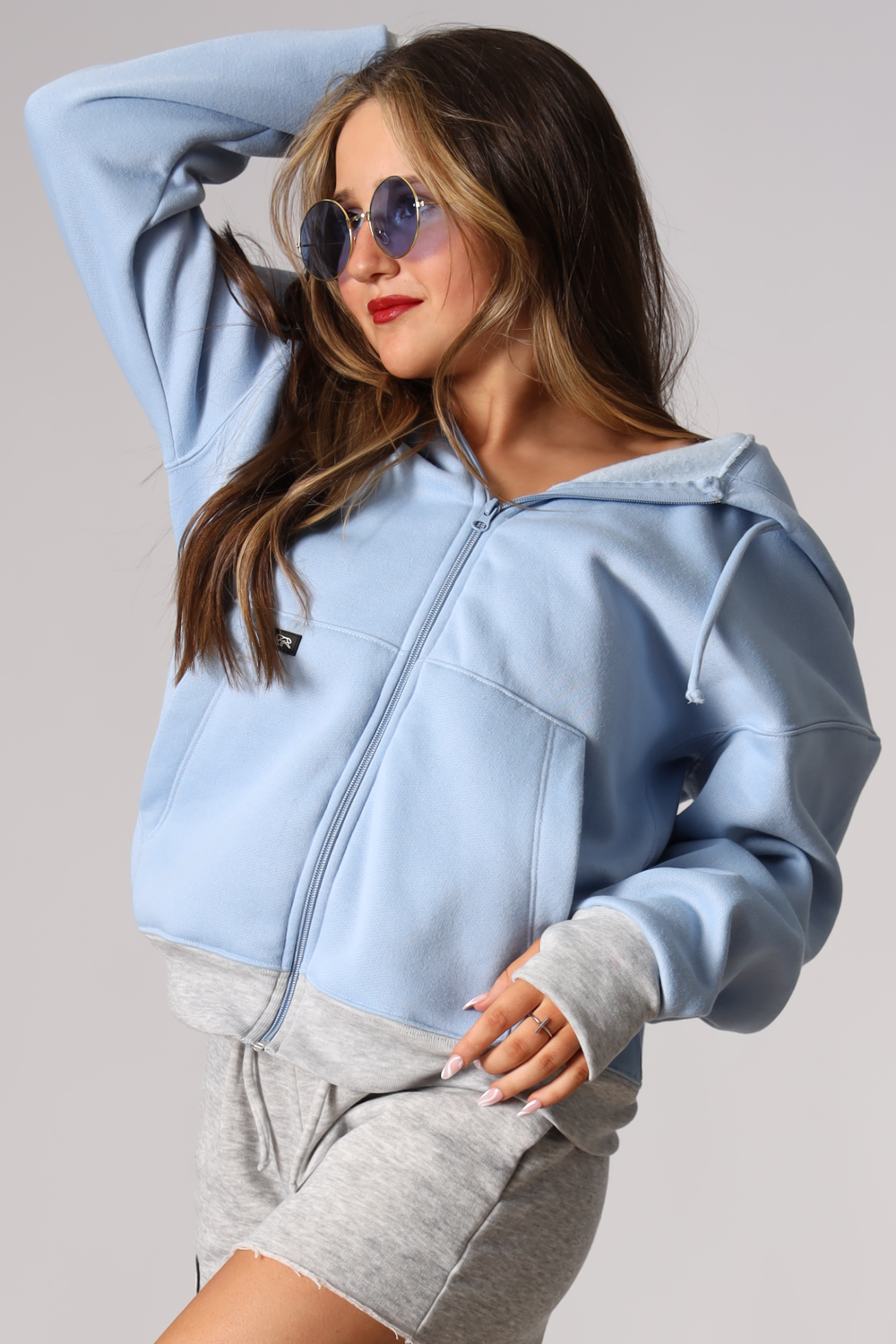 Zip up discount hoodie light blue